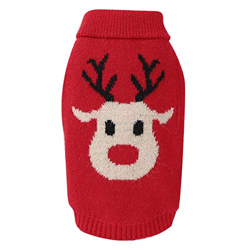 Petyoung Hund Cartoon Rentier Pullover Haustier Winter Warme Strickkleidung Weihnachtsmantel für Kleine Mittlere Hundekatze von Petyoung