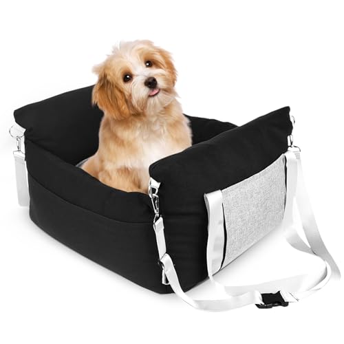 Petyoung Hunde Autos Itz für Kleine Mittelgroße Hunde Wasserfeste Hunde- Booster- Sitz- Hunde Bett mit Sicherheits Leine für Auto Kleine Haustiere Reise- Trage Tasche mit Abnehmbarer Matte von Petyoung