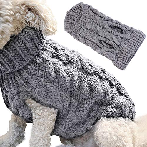 Petyoung Hundepullover Weste Warmer Mantel Haustier weiche Strickwolle Winter Pullover gestrickt Häkeln Mantel Kleidung für kleine mittlere Hunde (L, Grau) von Petyoung