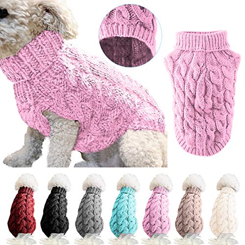 Petyoung Hundepullover Weste Warmer Mantel Haustier weiche Strickwolle Winter Pullover gestrickt Häkeln Mantel Kleidung für kleine mittlere Hunde (XL, Rosa) von Petyoung