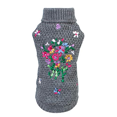 Petyoung Hundepullover mit Blumenstickerei - Haustier Warmer Pullover Weiche Winterkleidung für Welpen Kleiner Mittelgroßer Hund von Petyoung