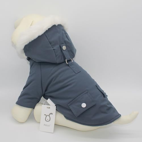 Petzzi Warmer Hundemantel für den Winter, kaltes Wetter, Hundejacke für kleine Katzen, isoliert, gepolstert, Schneeparka, Alexander (L, Schieferblau) von Petzzi