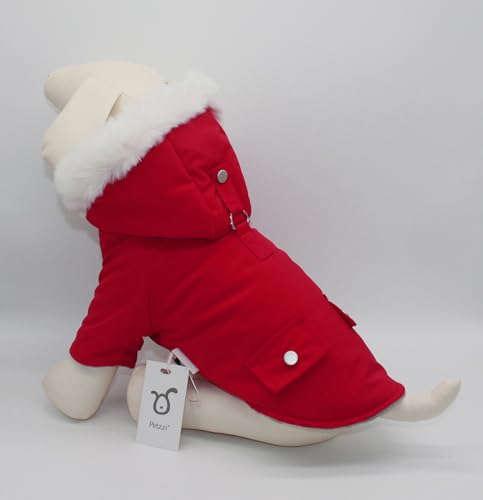 Petzzi Warmer Hundemantel für den Winter bei kaltem Wetter, mit Kapuze, Hundejacke für kleine Welpen, mittelgroße und große Hunde und Katzen, isoliert, gepolstert, Schneeparka (Rot, M) von Petzzi