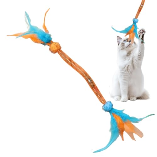 Peufcmi Katzenminze Stick Katze Seil Spielzeug, 40cm Interaktives Katzenspielzeug mit Federn, Katzenminze-Spielzeug für Indoor-Katzen, Katzenminze Spielzeug Katzen Kauspielzeug für zahnende von Peufcmi