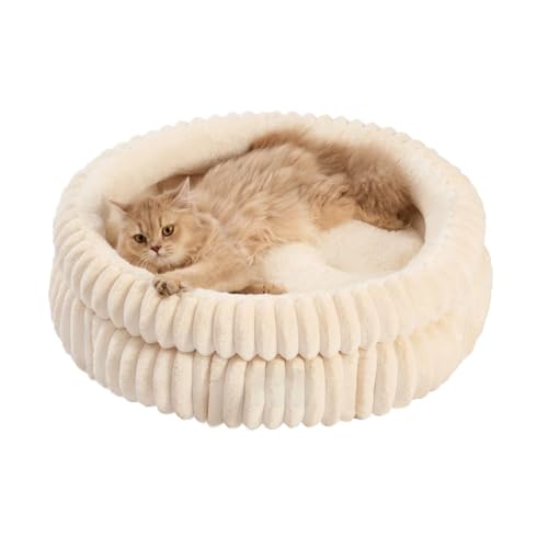 Pevfeciy Hundebett Rund Hundebett flauschig Katzenbett Donut Kissen waschbar Hundekorb PlüSch plüsch Katzenkissen rund Kuschelbett,Beige,L von Pevfeciy