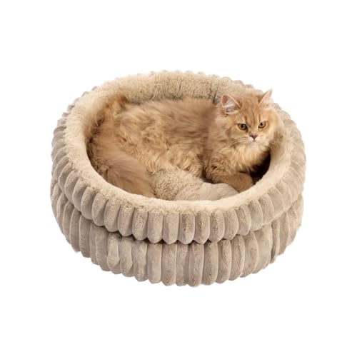 Pevfeciy Hundebett Rund Hundebett flauschig Katzenbett Donut Kissen waschbar Hundekorb PlüSch plüsch Katzenkissen rund Kuschelbett,Braun,S von Pevfeciy