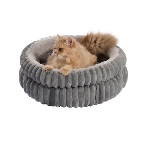 Pevfeciy Hundebett Rund Hundebett flauschig Katzenbett Donut Kissen waschbar Hundekorb PlüSch plüsch Katzenkissen rund Kuschelbett,Grau,L von Pevfeciy