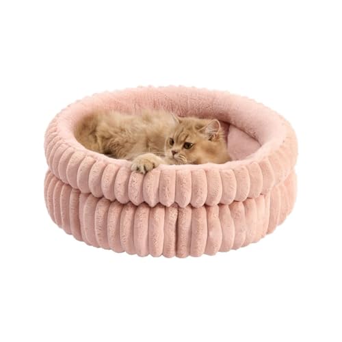 Pevfeciy Hundebett Rund Hundebett flauschig Katzenbett Donut Kissen waschbar Hundekorb PlüSch plüsch Katzenkissen rund Kuschelbett,Rosa,S von Pevfeciy