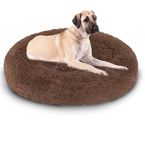 Peviasot Hundebett flauschig, Ø 60 cm Donut Kissen, Katzenschlafplatz für Katzen Kleine Mittelgroße Hunde, Waschbar, Plüsch-Hundebett, Kaffee von Peviasot