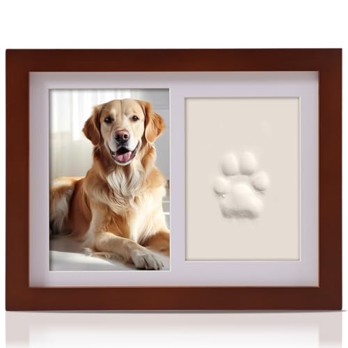 PewinGo Gedenkrahmen Hund und Katze, Pfotenabdruck Set Hund Katze Fotorahmen mit Ton Impressum Kit und Foto-Display für 6 x 4“ Foto, Perfekte Andenken Geschenk für Tierbesitzer von PewinGo