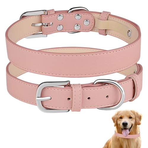 Hundehalsband aus Leder, robustes Hundehalsband mit Metallschnalle, individuell graviertes Namensschild, verstellbar für kleine, mittelgroße und große Hunde (Rosa, S) von Peysaitr