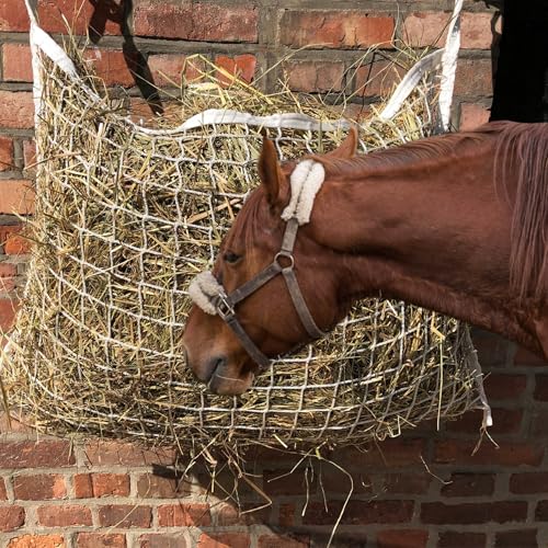 Heunetz für Pferde eckig in weiß Heunetz engmaschig 3x3 cm für verlängerte Fresszeit, grosses Heunetz 120cm x 90cm, 9kg (2 Stück (120x90cm)) von Pferdelinis