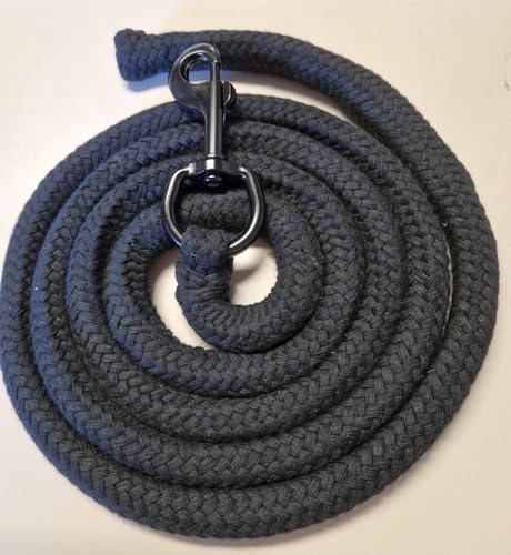 Führstrick extra stabil- Baumwolle mit Kern - 2 Meter mit schwarzem Karabiner - All in Black - von Pferdeseile_DE