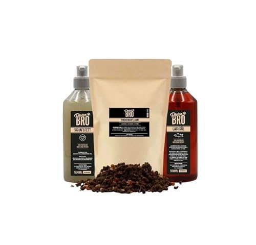 Pfoten-Bro Starter Bundle - TrockenBARF, Lachsöl & Schafsfett für gesunde Ernährung, glänzendes Fell und glückliche Hunde! 100% Natur in praktischen Pumpflaschen! (500 Gramm, Lamm) von Pfoten-Bro