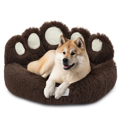 Pfoten&Nasen® Hundebett Bärenpfote Für Große, Mittelgroße und Kleine Hunde, Hundebett Waschbar, Hundekissen, Hundekorb, Hundebett Rund, Dog Bed, Hundekörbchen (Braun, L - 85cm) von Pfoten&Nasen