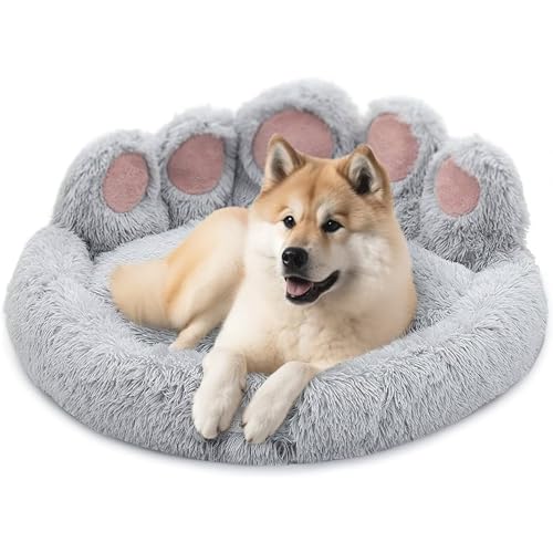 Pfoten&Nasen® Hundebett Bärenpfote Für Große, Mittelgroße und Kleine Hunde, Hundebett Waschbar, Hundekissen, Hundekorb, Hundebett Rund, Dog Bed, Hundekörbchen Hellgrau (M - 75cm). von Pfoten&Nasen