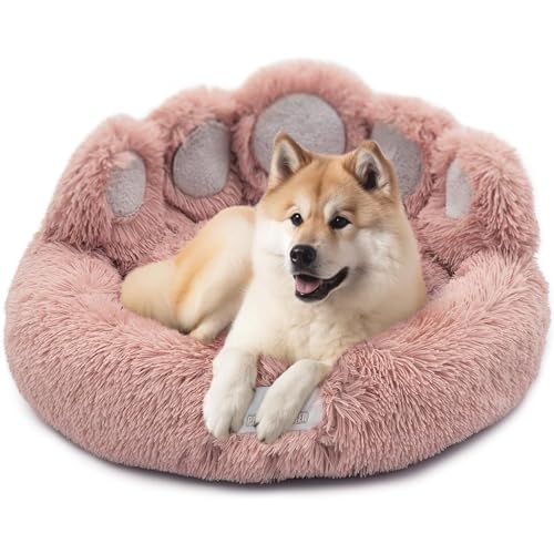 Pfoten&Nasen® Hundebett Bärenpfote Für Große, Mittelgroße und Kleine Hunde, Hundebett Waschbar, Hundekissen, Hundekorb, Hundebett Rund, Dog Bed, Hundekörbchen Rosa (XL - 105cm). von Pfoten&Nasen