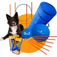 PfotenWunder® 9-in-1-Agility Set Hunde groß + 21 Min. HUNDESCHULE - 6 Slalomstangen, 1 Tunnel, für kleine & große Hunde, Training Sport Spielzeug Cavaletti Parcour Steckhürdenset Zubehör Hürden von PfotenWunder®