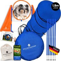 PfotenWunder® PfotenWunder Agility-Medium-Set Hunde groß + 21 Min. HUNDESCHULE - 6 Slalomstangen, 1 Tunnel, für kleine & große Hunde, Training Sport Spielzeug Cavaletti Parcour Steckhürdenset Zubehör Hürden von PfotenWunder®