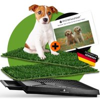 PfotenWunder® Hundeklo + 2X-Easy-WASH-Rasen + 1x Büchlein, Hundetoilette für kleine & große Hunde, 100% Festes Gras, Welpentoilette drinnen Welpenklo zuhause Gras Hundetoiletten Balkon Indoor WC Klo von PfotenWunder®