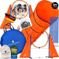 PfotenWunder® PfotenWunder XXL-Profi-Agility Set Hunde Groß + 3 M-Tunnel + 21 Min. HUNDESCHULE - 6 Slalomstangen, für kleine & große Hunde-Training Sport Cavaletti Parcour Steckhürdenset Zubehör Hürden von PfotenWunder®