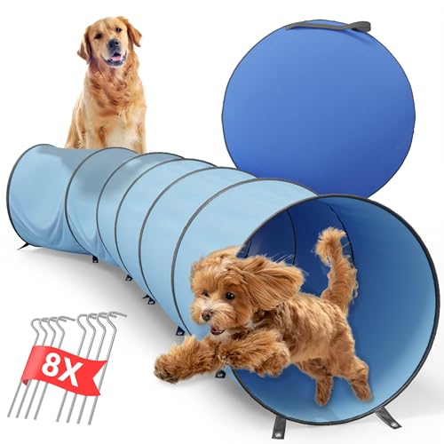 3 Meter Pop-Up Agility Tunnel Set für Hunde mit Tragetasche - Hundetunnel Spieltunnel Haustier Agilitytunnel Kriechtunnel inkl. 8 Heringe und Tasche - faltbarer Tunnel für Hundesport (300x48cm, 901g) von Pfotengenuss