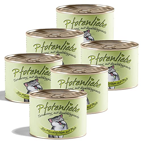 Bio Katzenfutter | Bio-Fleischtöpfchen mit Pute | mit Qualitätsgarantie | Natürlich ohne Chemie | Machen Sie Ihre Katze glücklich! | 200g (6X 200g) von Pfotenliebe