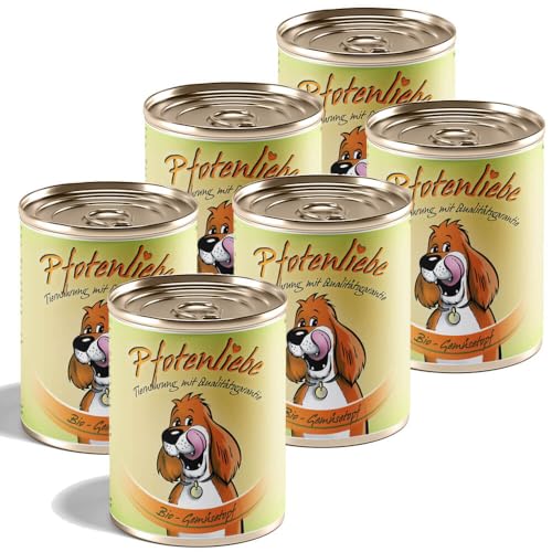 Pfotenliebe® Bio-Nassfutter für Hunde, Bio-Gemüsetopf, 6 x400g (Dose), mit Qualitätsgarantie, natürlich ohne Chemie, schonend in der Dose gegart, geeignet als Zuage bei der Rohfütterung von Pfotenliebe