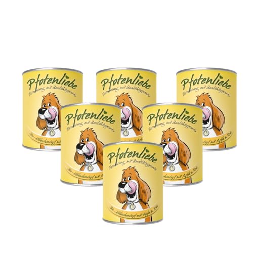 Pfotenliebe® Bio-Nassfutter für Hunde, Bio-Hähnchentopf mit Apfel und Naturrreis, natürlich ohne Chemie und mit Qualitätsgarantie, 6 x 800g (Dose) von Pfotenliebe