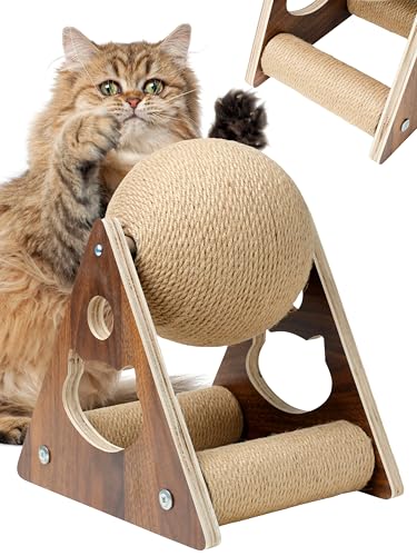 HQ Product Development Interaktives Holz Katzenkratzspielzeug selbstbeschäftigung - Natürliche Sisal Katze Kratzball - katzenlaufrad katzenkratzbaum - Katze Rad für Indoor von Pfotenolymp