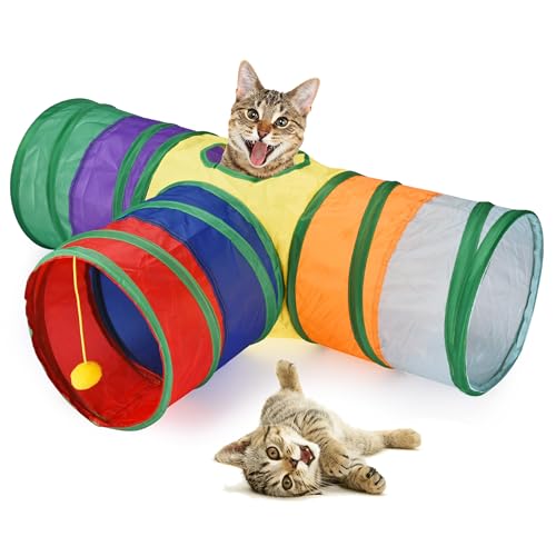 Pfotenolymp Katzentunnel Kaninchen Spielzeug - Zusammenklappbarer Katzen und Kaninchen Tunnel - Kaninchen Spielzeug Beschäftigung - Katzenspielzeug Interaktiv für Katzen, Welpen - 80x25x55 cm von Pfotenolymp