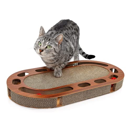 Pfotenolymp Katzenkratzbrett 57 x 30 x 5 cm - Interaktives Kratzbrett aus Wellpappe - Kratzpappe für Katzen mit Futterspielzeug - Spielball und Katzenminze - Kratzspielplatz für Katzen von Pfotenolymp