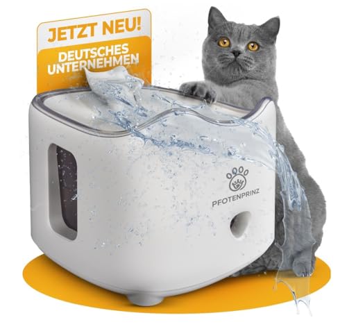 Pfotenprinz Katzenbrunnen Extra Leise & Ergonomischer 1.8L Trinkbrunnen für Katzen I Katzentrinkbrunnen mit Aktivkohlefilter I BPA-Freier Wasserbrunnen Cat Fountain I Jetzt Wasserspender ansehen von Pfotenprinz