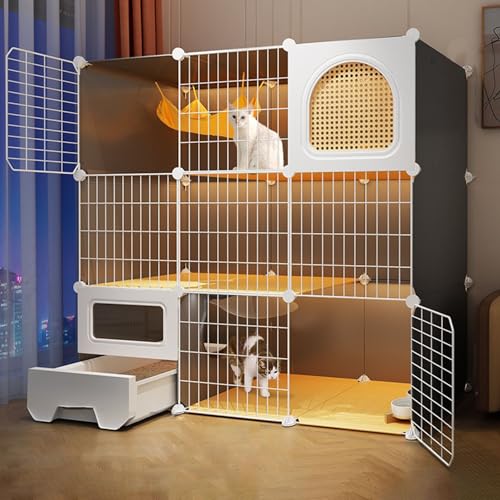 Pgkog Katzenkäfig, Katzenkäfige Für Den Innenbereich mit Katzentoilette, Katzengehege für Den Innenbereich, DIY-katzengehege, Großer Laufstall, Abnehmbare Metalldrahthütte, Ideal für 1–2 Katzen von Pgkog