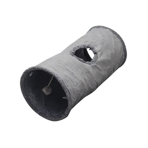 Haustierspielzeug Crinkle Tunnel Tube Faltbares Katzentunnelspielzeug aus Wildleder Katzentunnel für Hauskatzen Kaninchen mit Löchern und Aufgehängtem Ball Grau 65cm 129cm (S) von Phefop