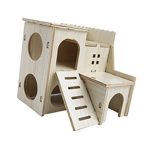 Phefop Hamsterhaus aus Holz, Spielzeug, Praktisch und Hautfreundlich, Hamsterversteck Zum Ausruhen und Unterschlupf, Geeignet für Hamsterspielzeughaus (Springende Villa, 16x16x5cm / von Phefop