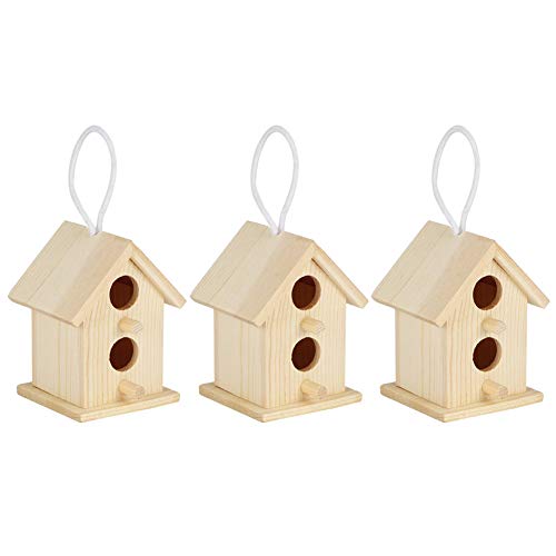 Phefop Vogelhaus-Ornament, Mini-Vogelzubehör aus Platane-Holz, Hängender Käfig für Gartendekoration, 3 Stück von Phefop