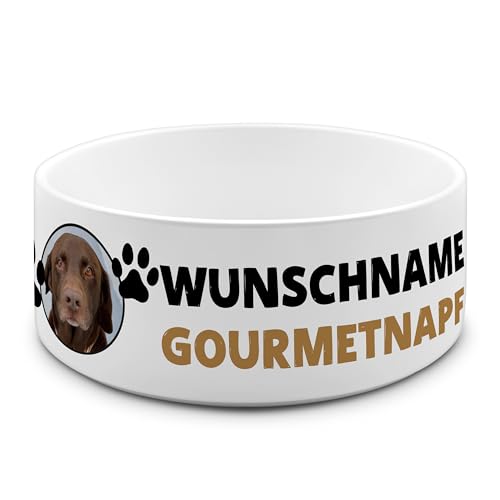 PhotoFancy® - Personalisierter Futternapf mit eigenem Foto und Namen oder Text Bedruckt - Für Hunde - Napf, Hundenapf, Wassernapf selbst gestalten - Design: Layout 5 - Variante: Groß 950 ml von PhotoFancy