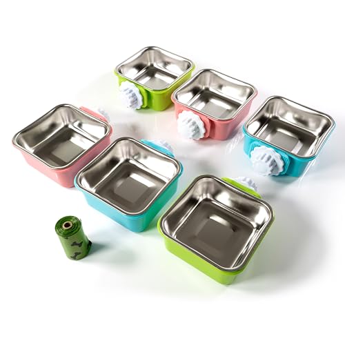 Welpenkisten-Näpfe (6er-Set) - Kleine Edelstahlbox Hund Wasser Futternäpfe - Abnehmbare und hängende Schalen für Welpen, Katzen, Vögel und Kleintiere von Phuma