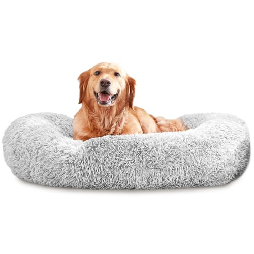 PiPiCat Flauschiges Haustierbett, 100cm, Hundebett, Katzenbett, Hundekissen, Hundekorb, Donut-förmig, warm, waschbar, rutschfest, für mittel-/großes Haustier (100cm, Hellgrau) von PiPiCat