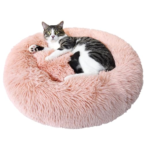 PiPiCat Flauschiges Haustierbett, 60cm, Hundebett, Katzenbett, Hundekissen, Hundekorb, Donut-förmig, warm, waschbar, rutschfest, für klein-/mitteles Haustier (60cm, Rosa) von PiPiCat