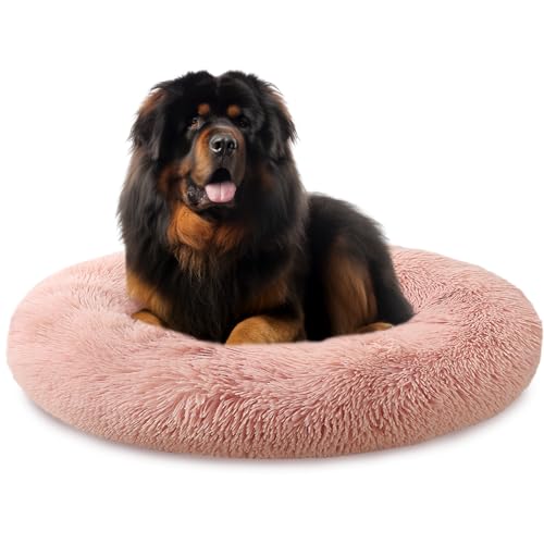 PiPiCat Flauschiges Haustierbett, 80cm, Hundebett, Katzenbett, Hundekissen, Hundekorb, Donut-förmig, warm, waschbar, rutschfest, für mittel-/großes Haustier (80cm, Rosa) von PiPiCat