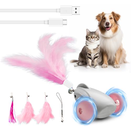 Piashow Katzenspielzeug Selbstbeschäftigung Interaktives，Katzen USB Aufladbar， Katzenspielzeug Elektrisch mit Soundeffekten Automatisch Cat Toys ，Katzenspielzeug Interaktiv Spielzeug,Niedliches Rosa von Piashow