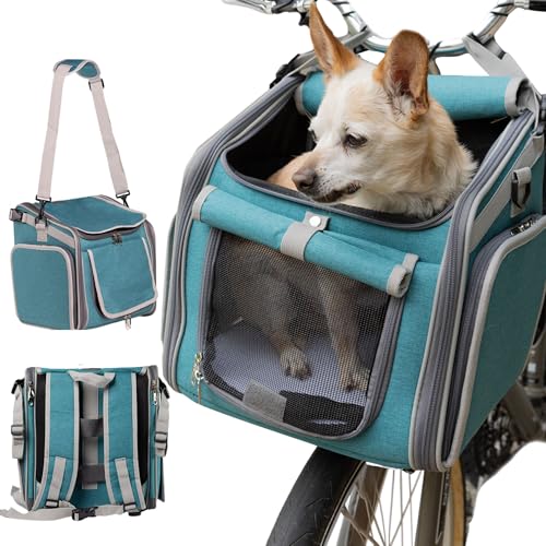 Hundekorb für Fahrrad – 4-in-1 Haustier-Tragerucksack & Welpenautositz zum Wandern, Radfahren, Camping – weich, erweiterbar, zusammenklappbar – Roller, E-Bike, Fahrradträger Katzen, kleine bis von Picea