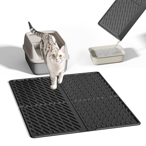 Pieviev Katzenklo Matte, 79×61cm Katzenstreu Matte vor Katzentoilette, Wasserdichte Katzenklo Unterleger zum Auffangen von Katzenstreu, Leichte EVA Katzenmatte in Schwarz von Pieviev