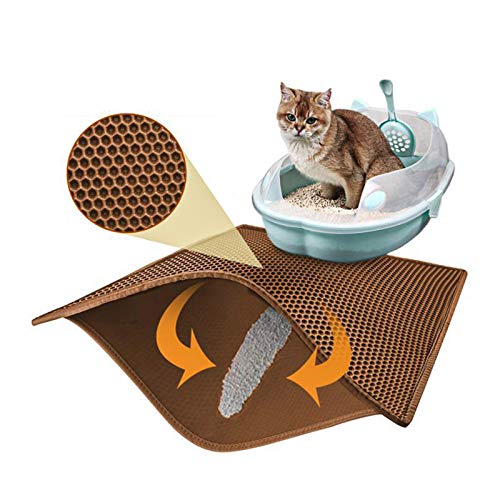 Pieviev Katzenklo Matte, Katzenstreu Matte Katzenklo Unterleger Waben Design Katzenklo Vorleger wasserdichte Doppelte Schichte Entwurf Bienenwabe Matte, Braun, 76cm*61cm von Pieviev