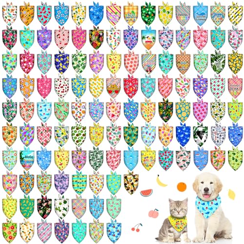 120 Stück Sommer-Hundehalstücher Bulk Hawaii Hundeschals Lätzchen Obst Welpen Bandanas Hawaii Muster Dreieck Hund Schals Halstuch Waschbar Verstellbar Hund Bandana für kleine, mittelgroße und große von Piklodo