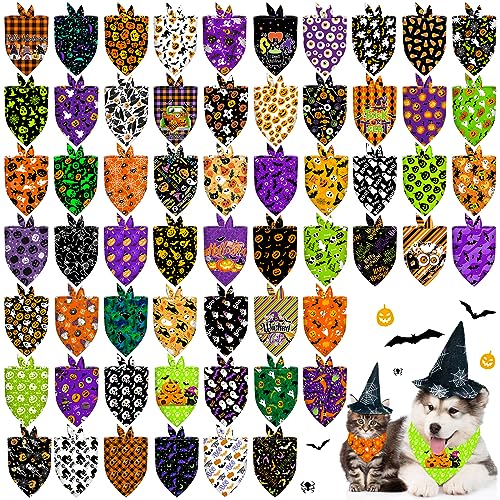 60 Stück Halloween Hundehalstücher Bulk Verstellbare Dreieck Hundeschals Lätzchen Kürbis Fledermaus Geist Welpen Bandanas Haustier Halstuch Waschbar Urlaub Hund Bandana für Halloween Party Kleine von Piklodo