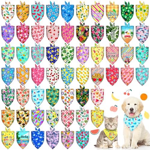 60 Stück Sommer-Hundehalstücher Bulk Hawaii Hundeschals Lätzchen Obst Welpen Bandanas Hawaii Muster Dreieck Hund Schals Halstuch Waschbar Verstellbar Hund Bandana für kleine, mittelgroße und große von Piklodo