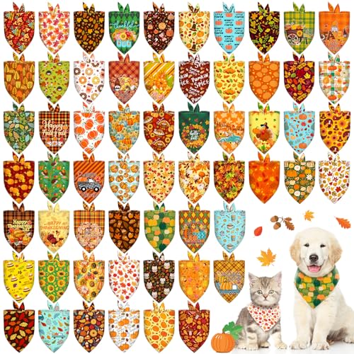 60 Stück Thanksgiving Hundehalstücher Bulk Verstellbare Herbst Hund Schals Lätzchen Kürbis Truthahn Welpen Bandanas Haustier Halstuch Waschbar Urlaub Hund Bandana für kleine, mittelgroße und große von Piklodo